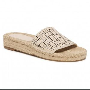 Tory Burch Logo Woven Ribbon Espadrille Slide Slipper CREAM size 7.5 NEW